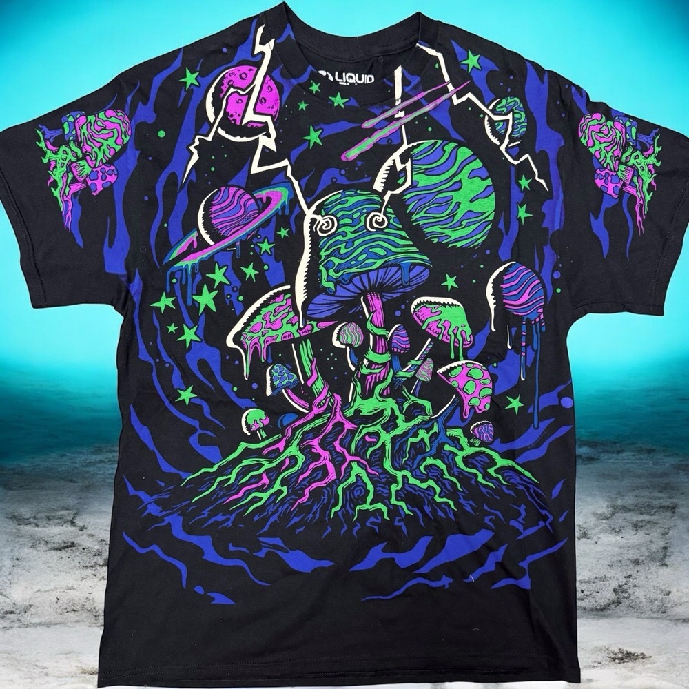 Liquid Blue T-Shirt Large L Psychedelic Mushroom Space Trippy Festival Dead